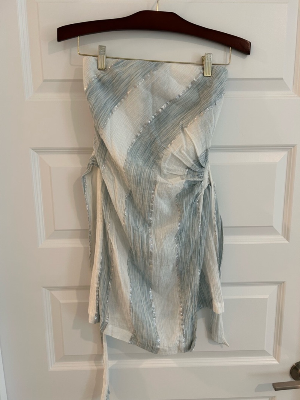 Vix Paula Hermanny Strapless Mini Dress White Blue Silver Size M